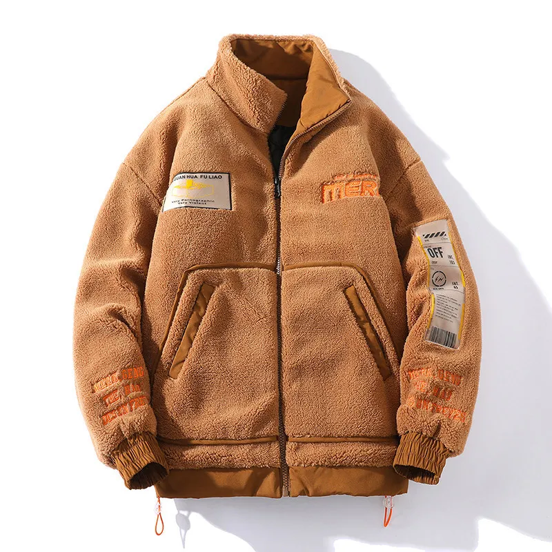 Couple Polar Fleece Ins Tide Brand Embroidered Cotton Jacket Autumn/Winter Warm Jacket Harajuku Coat Men Padded Jackets