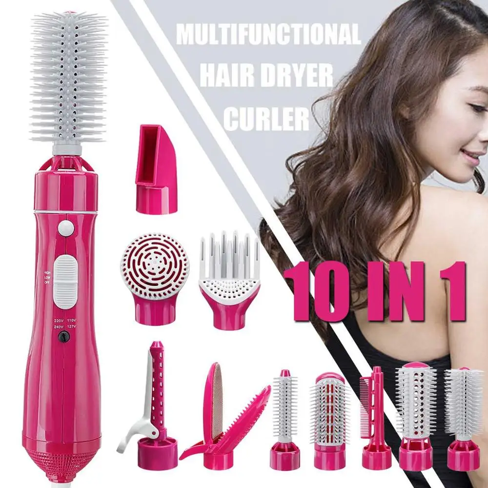 

Hair Dryer Brush Hot Air Brush 10 In 1 Pink Electric Hair Dryer Brush with Rotating Detachable Styler Curler Hair Care Tools