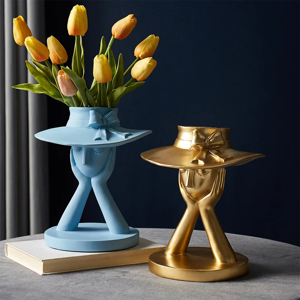 

Modern Decoration Vases for Flowers Character Resin Sculpture Living Room Decorations Gold Vase Home Decor Gifts Arrangement
