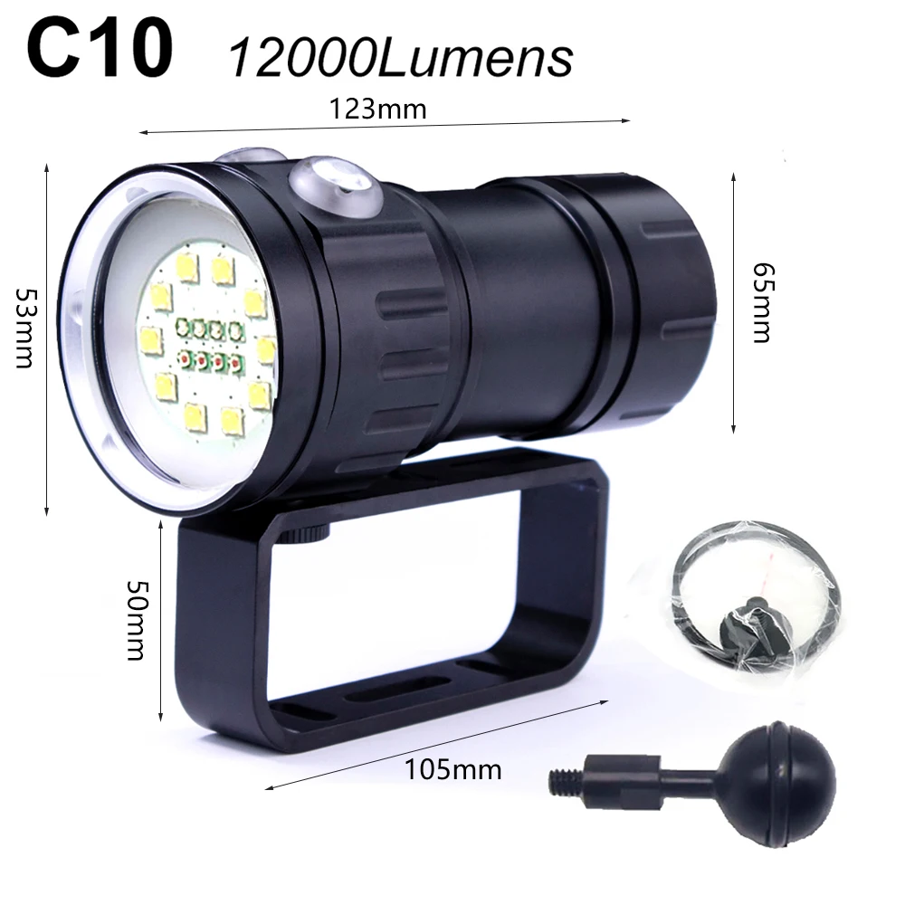 

LED Scuba Diving Flashlight 20000 Lumens Underwater Lighting 100m Torch Red Blue IPX8 Waterproof Flashlight for Camera Video