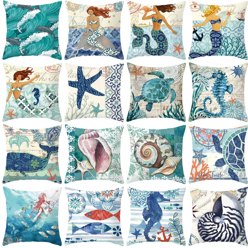 Turtle Cushion Cover Sea Style Ship Anchor Octopus Decorative Pillow Case Sofa Cushion Cover Home Textiles Decorative Pillowcase