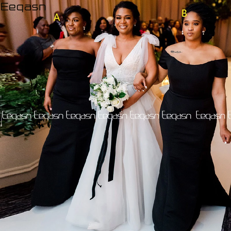 

Свадебное платье-Русалка Eeqasn, элегантное черное платье подружки невесты, с открытыми плечами, в африканском стиле, для подружки невесты, 2020, ...