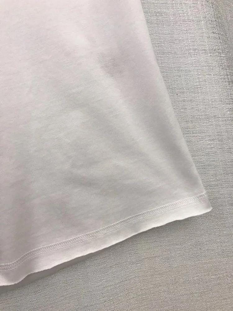 

Women Tshirt 2020 Summer Ladies V-neck T-shirt Colorful Rhinestones Letters Simple Fashion