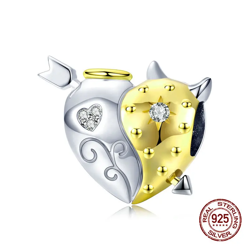 Подлинные бусины в форме сердца ангел дьявол подходит для браслета ожерелья