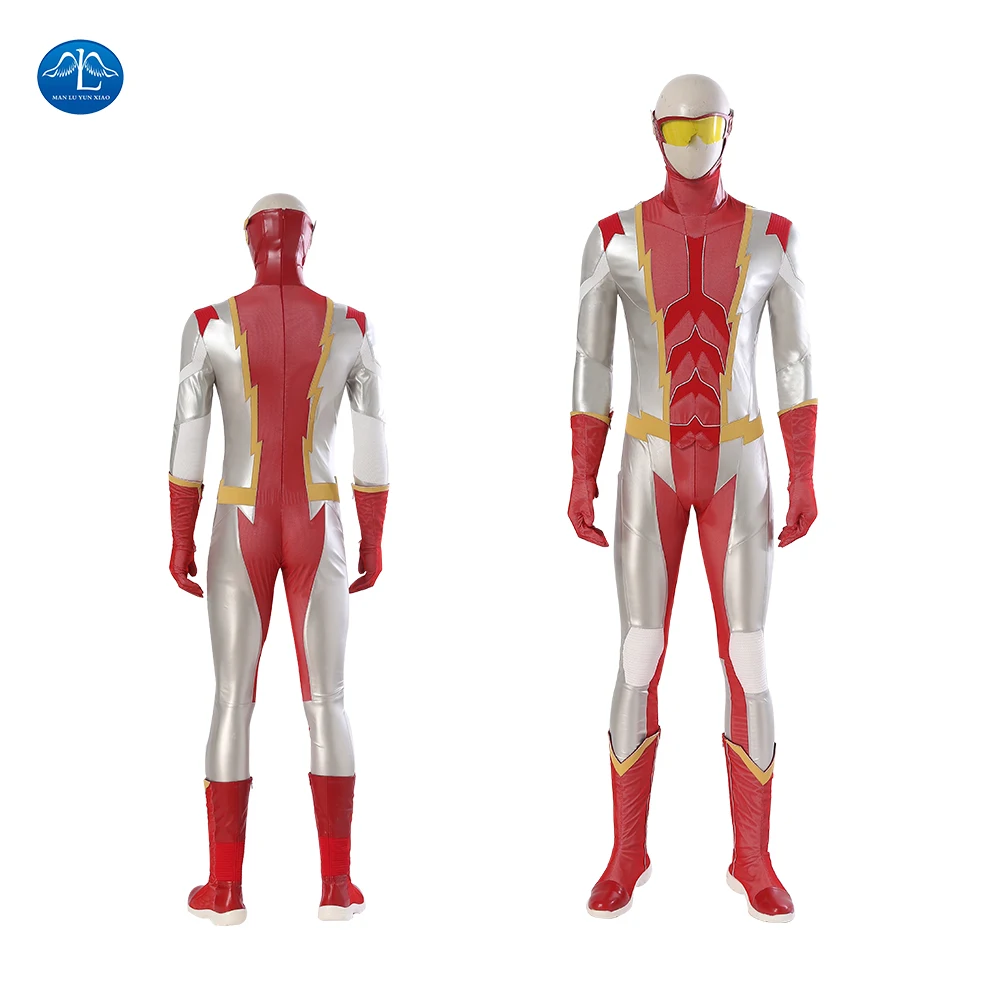 

Manluyunxiao Flash Season 7 Impulse Cosplay Costume Carnival Halloween Outfit Men Leather Jumpsuit Red Silver