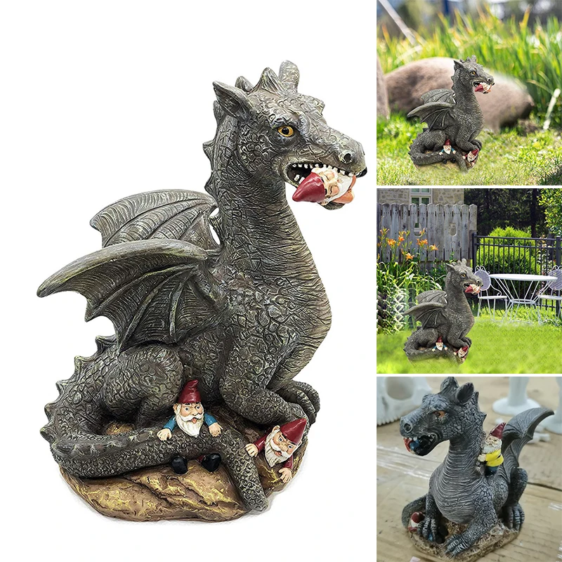 

Newly Dragon Eating Gnome Garden Statue Creative Hilarious Outdoor Dwarf Gnome Massacre Ornament for Indoor