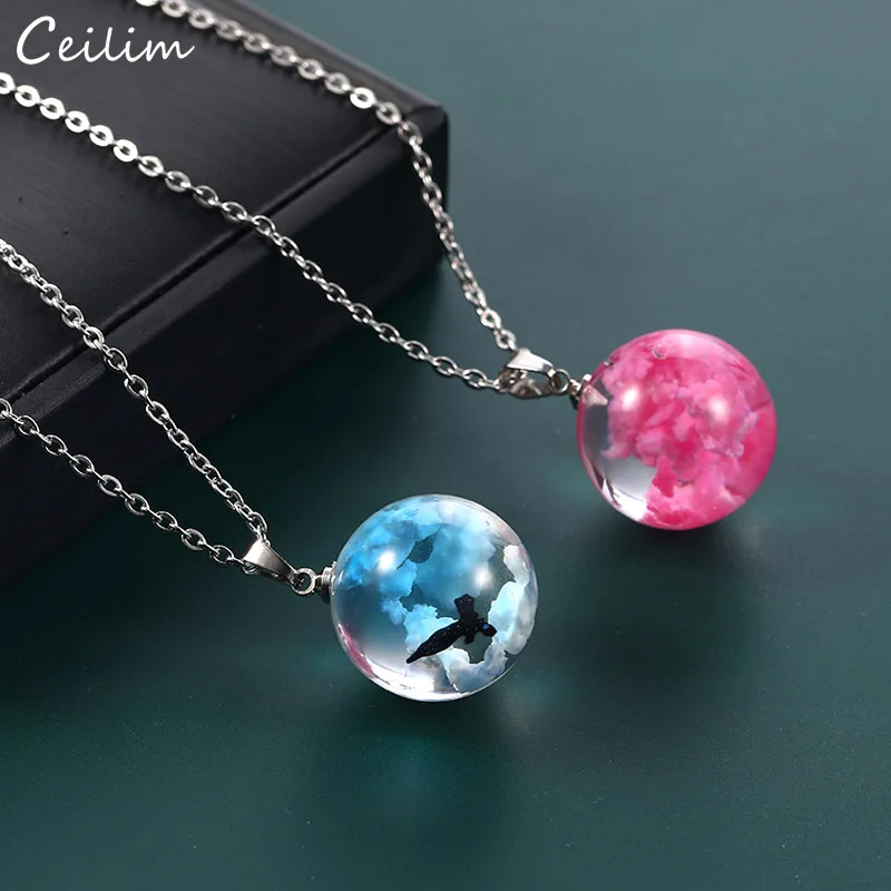 Ожерелье женское из нержавеющей стали с подвеской в виде шара смолы | Украшения и