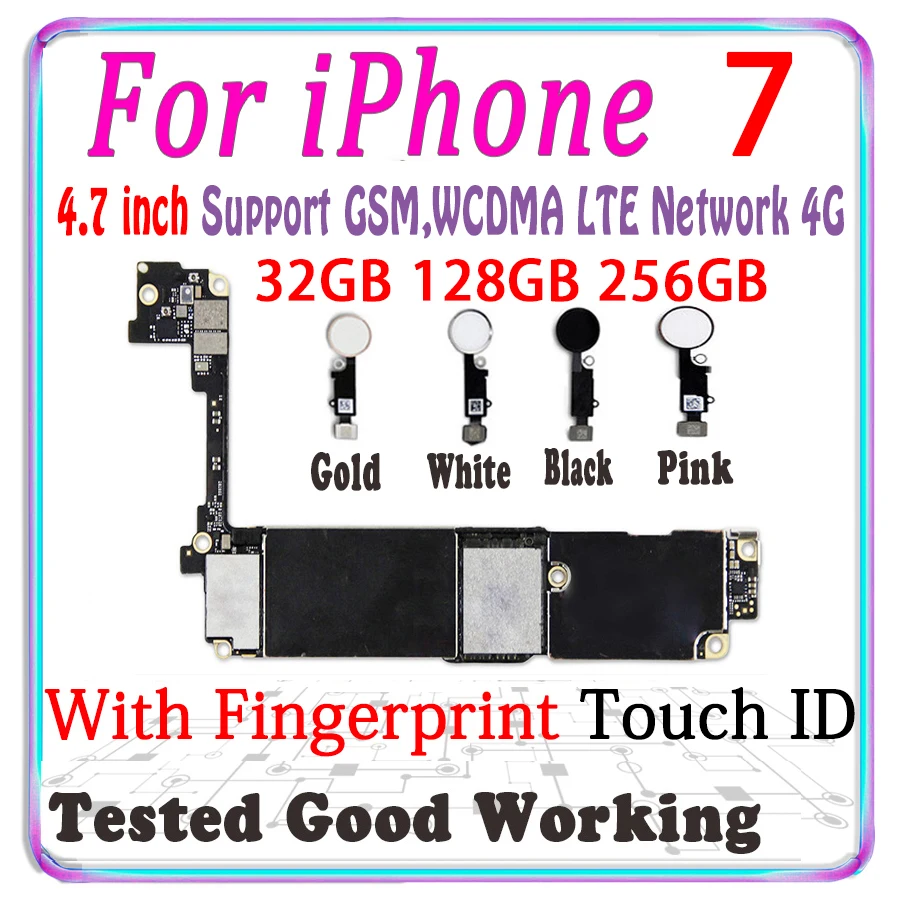 ICloud разблокированный для iPhone 7 материнская плата с Touch ID отпечаток пальца 32 Гб 128