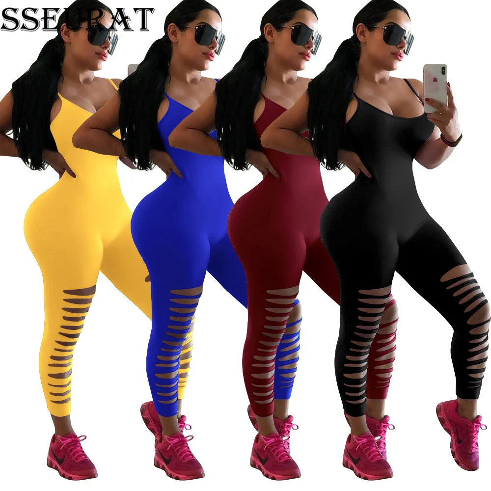 

Женский однотонный комбинезон на бретельках SSEURAT, эластичный комбинезон-карандаш без рукавов, Модный летний цельный комбинезон