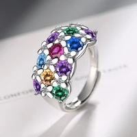 womens fashion romantic flower multicolor crystal wedding rings statement big finger ring jewelry female hand band accessories