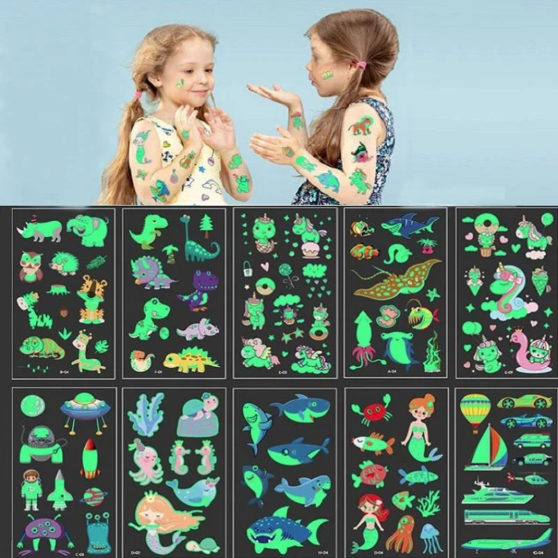 5 шт./лот светящиеся тату-наклейки временные дети ребенок динозавр мультфильм