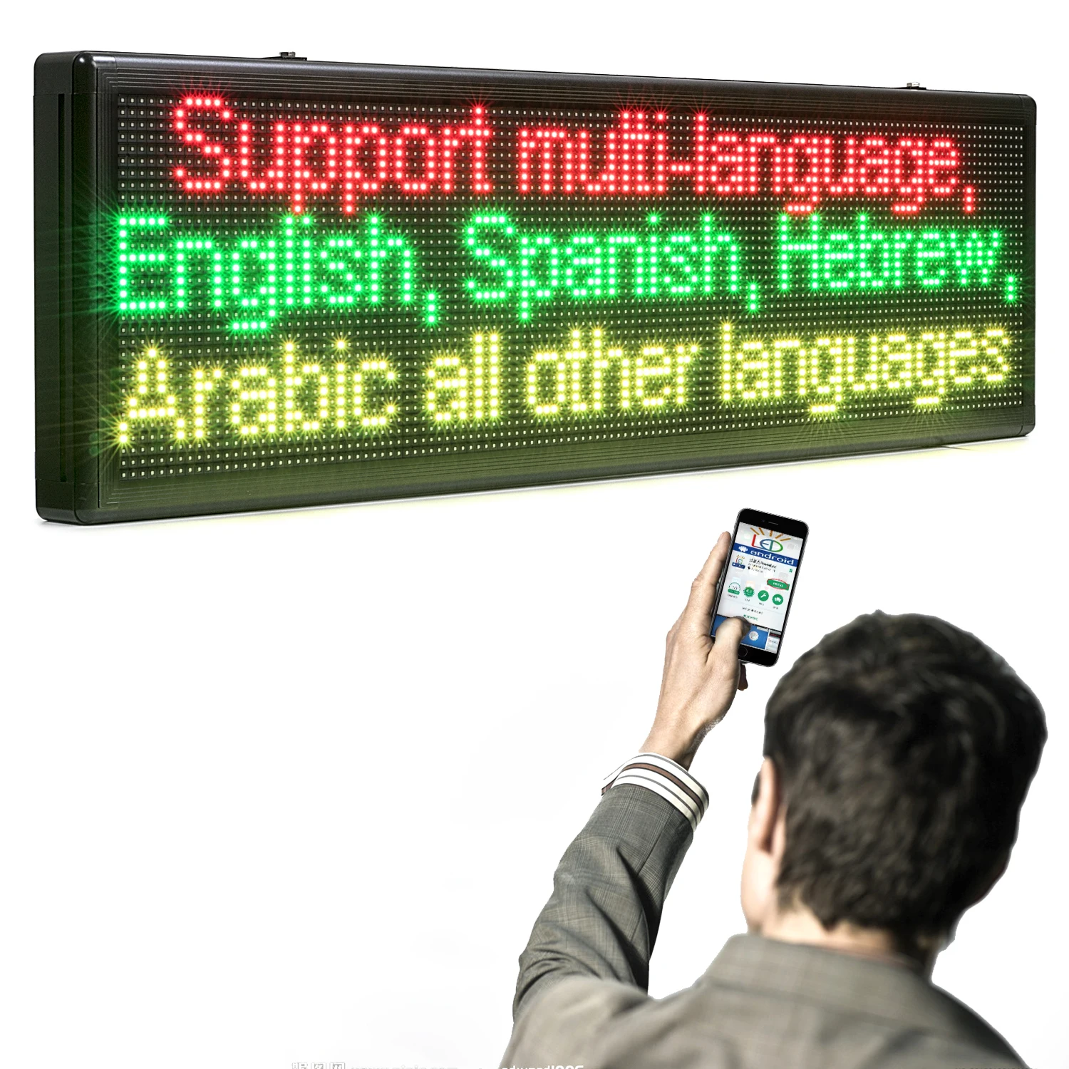 

104 x 40cm Outdoor Programmable Led Sign 7 Colors Display Signage Time Temperature Sensor Added