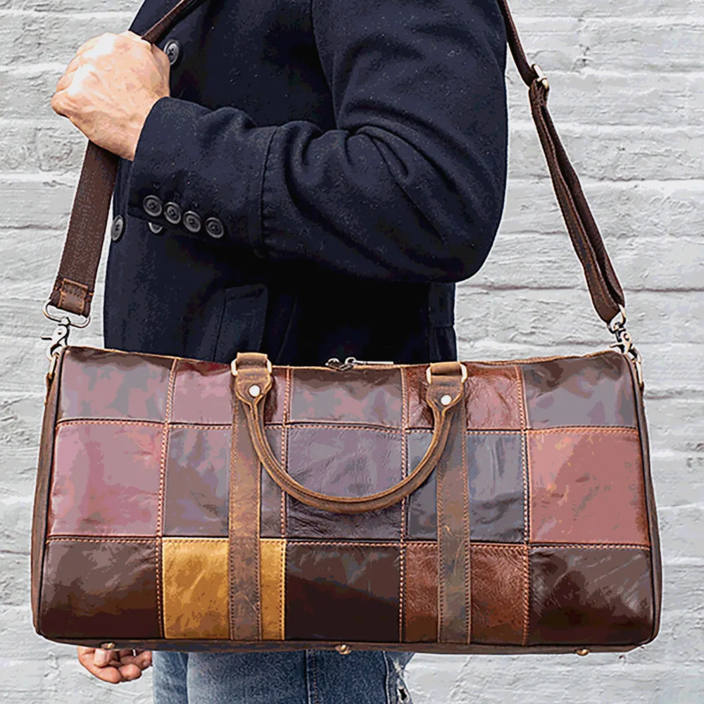 

Fashion Stitched Atmospheric Leather Travel For Men Large Capacity Head Luggage Handbags Hand Crossbody Briefcase Bag