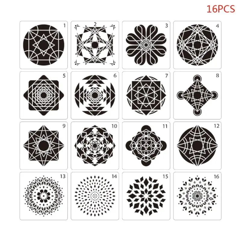 

H05B 16 шт./компл. трафарет для рисования мандалы Шаблон Линейка для покраски доски DIY Декор альбома