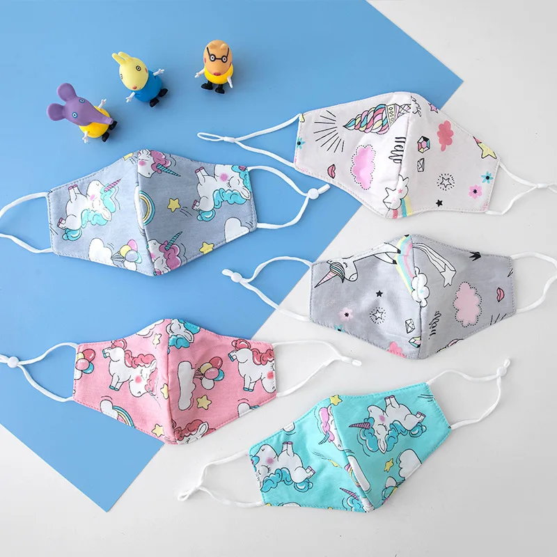 

Cute Kid Mouth Mask Cartoon Printed Child Face Mask Unicorn Pattern Anti Dust Cotton Protective Reusable Breathable Mouth Muffle