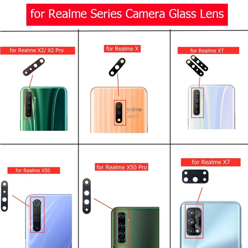 2 шт. для Realme X2/ X2 Pro/ X/ XT/ X50/ X50 Pro 5G/ X7 Камера Стекло объектив задней клейкой ленты 3м