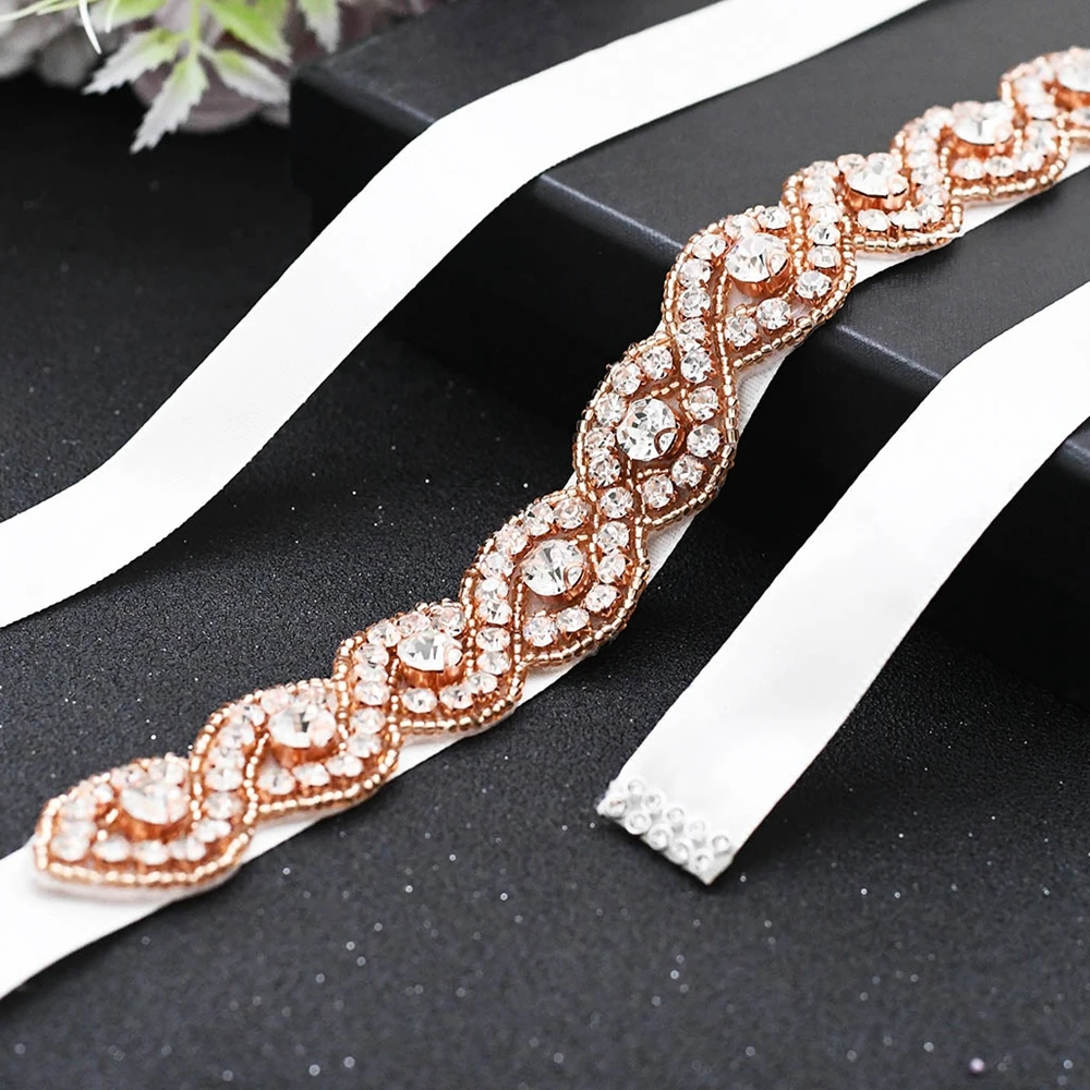 

TRiXY S28-RG Rose Gold Wedding Belts Rhinestone Sash Bridal Belt for Women Crystal Beaded Belts for Dresses Handmade Girl Belt