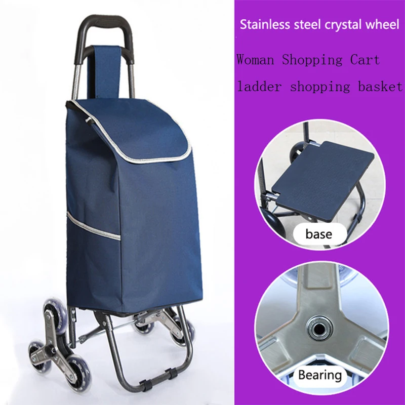 Тележка на колесиках Женская корзина складная для покупок пожилых Лестницы