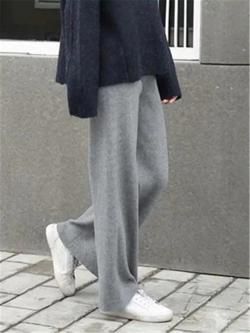 

Knitted Wide-Leg Pants Women's High-Waist Straight-Leg Casual Loose Mopping Trousers Autumn Winter Fashion Commuter Clothing