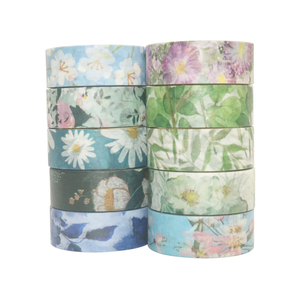 

10pcs Fresh Flower DIY Scrapbook Sticker Diary Paper Tapes DIY Craft Beautiful Printed Paper Tape (Random Color, Random Style)