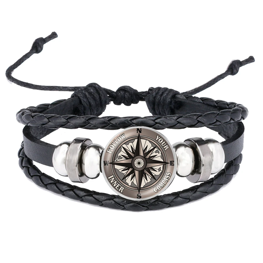 Стимпанк морские браслеты с компасом компас ветер Роза кожаный браслет со
