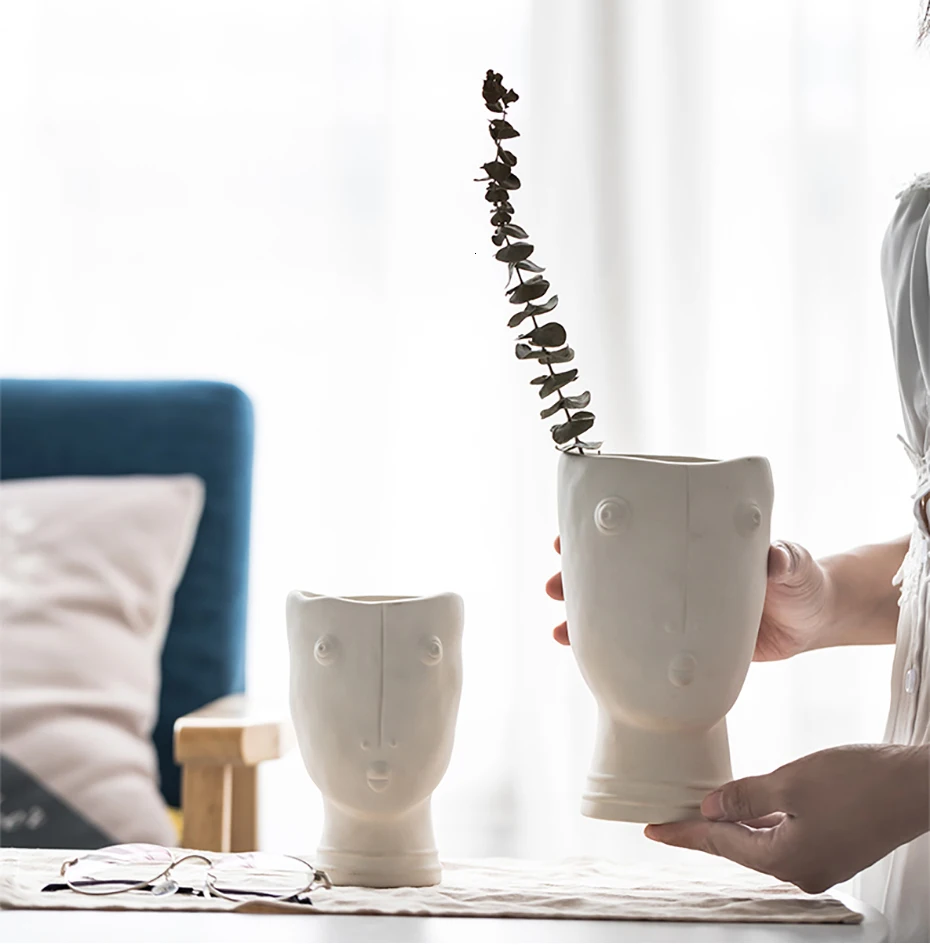 Human Face Vase Abstract Sculpture Portrait Ceramics Vase Flower Pot Flower Arrangement Modern Ornament Decoration Flowers Vases