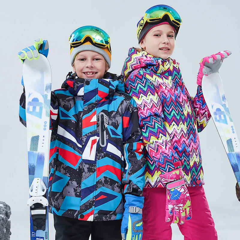 

2021 Winter Children Ski Suit Girl Outdoor Snowboard Jacket Windproof Waterproof Cotton Clothing Warm Hooded Ski Suit