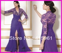 sexy purple beaded lace vestido de madrinha 2018 mother of the bride evening dresses with long sleeves