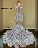 sequined lace long prom dresses for black girls mermaid eveing dress wedding party gowns vestido de festa longo noite formatura