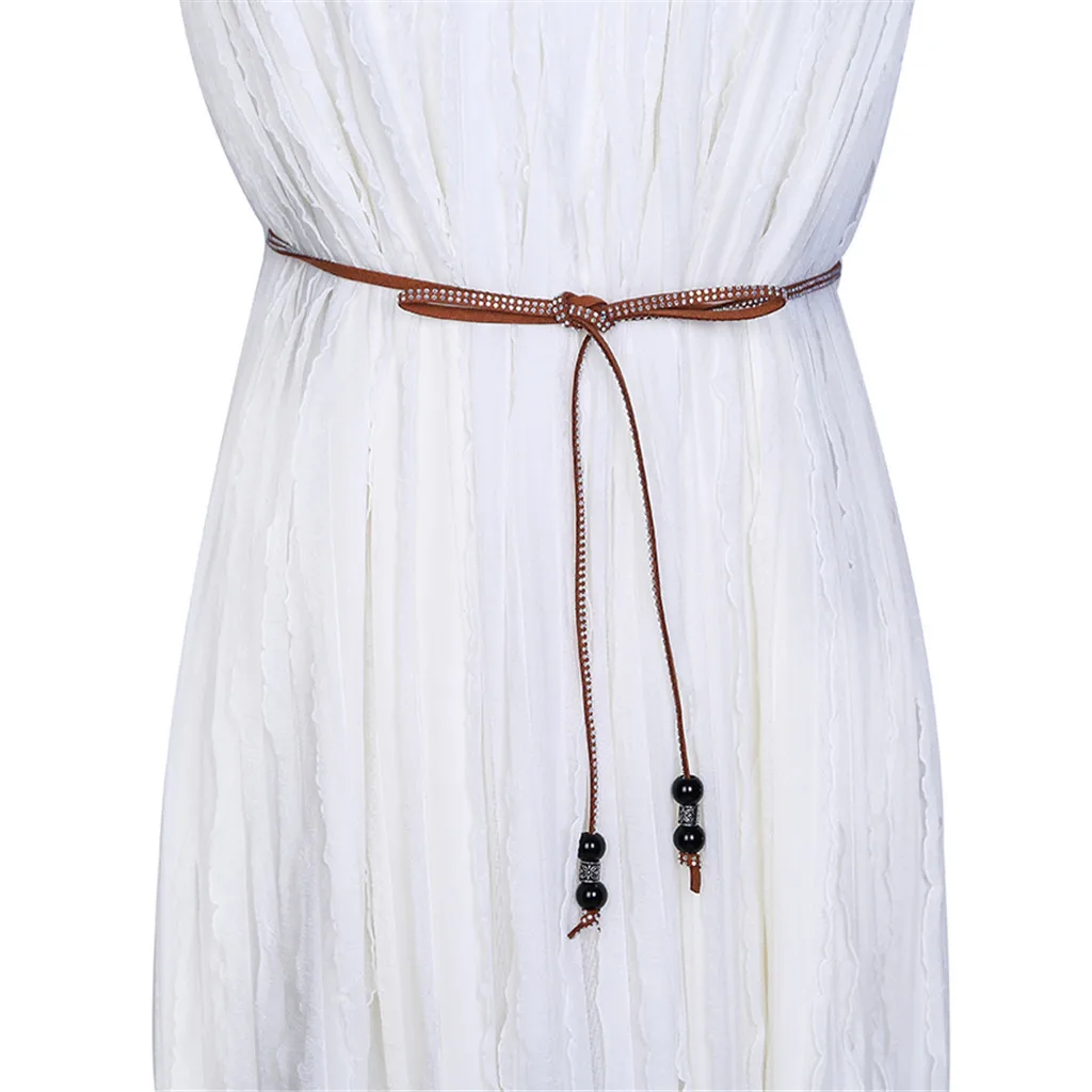 Женский ремень со стразами узкий эластичный однотонный пояс для платьев без