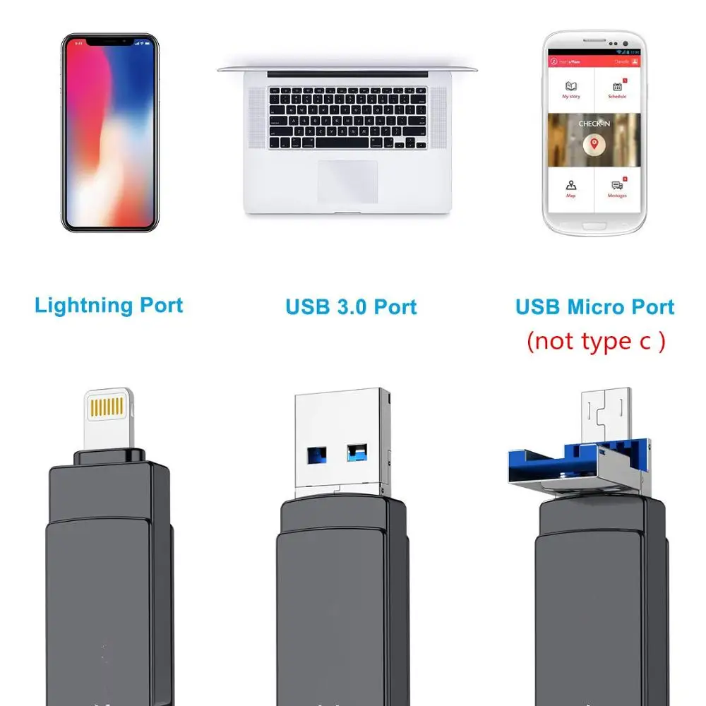 USB-накопитель 3 в 1 для iPhone 256 ГБ USB 0 |
