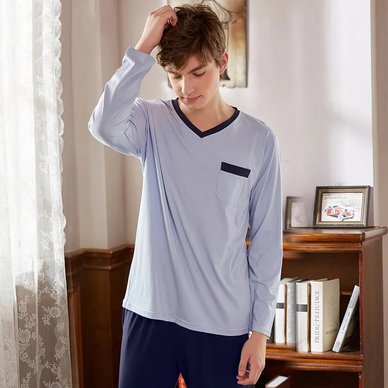 

Plus Size Modal Men Pajamas Set 2PCS Sleepwear Apring Autumn Sleep Set Nightwear Pijamas Suit Casual Soft Home Clothes Negligee