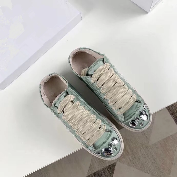 Elmsk Shoes Woman Ins Fashion Blogger Vintage Soft Comfort Satin Summer 100% Silk Gemstone Women Shoes Sneakers Women