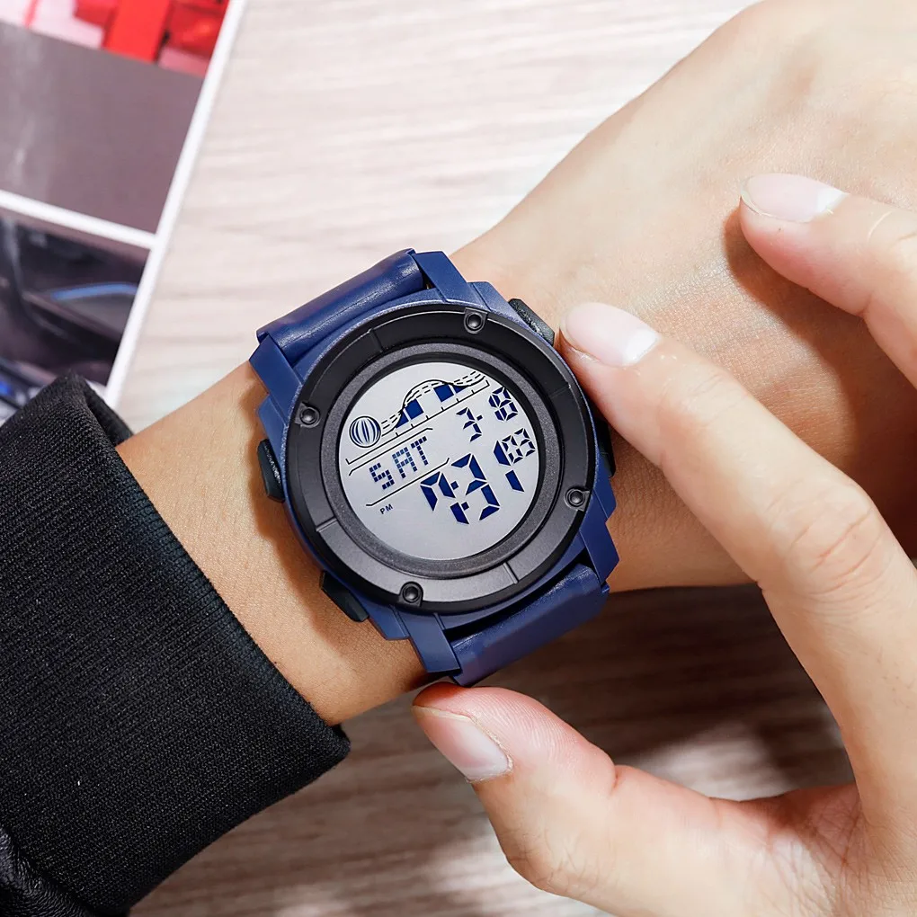 Модные мужские цифровые светодиодный Часы повседневные спортивные