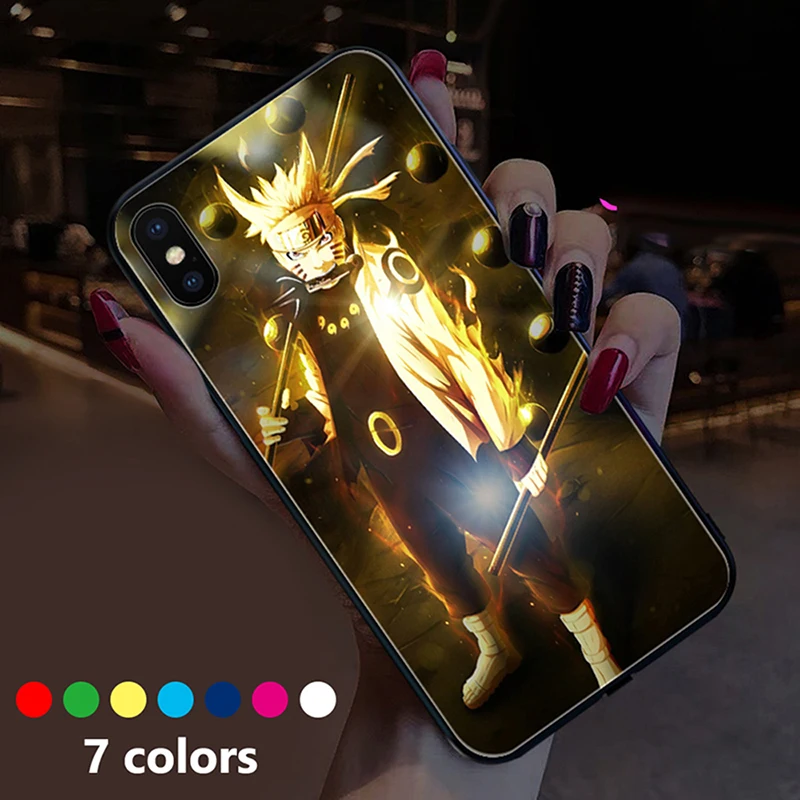 Чехол для телефона Наруто Саске с подсветкой для IPhone 11 Pro Max XS XR X 8 7 6 6S Plus светодиодный чехол из закаленного стекла Coque Flash Cover Fundas