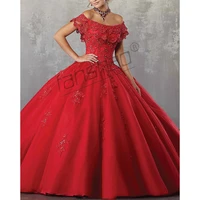 fanshao wd666 quinceanera dress red off the shoulder short sleeve appliques rhinestone for15 girls ball party gowns