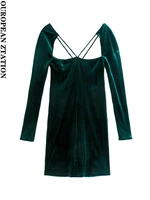 women 2021 chic fashion slit details velvet mini dress vintage v neck long sleeve female dresses vestidos mujer