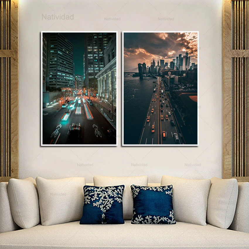 

Natividad Canvas Painting City Night View Posters and Prints Landscape Wall Art Pictures Living Room Home Decoration Frameless