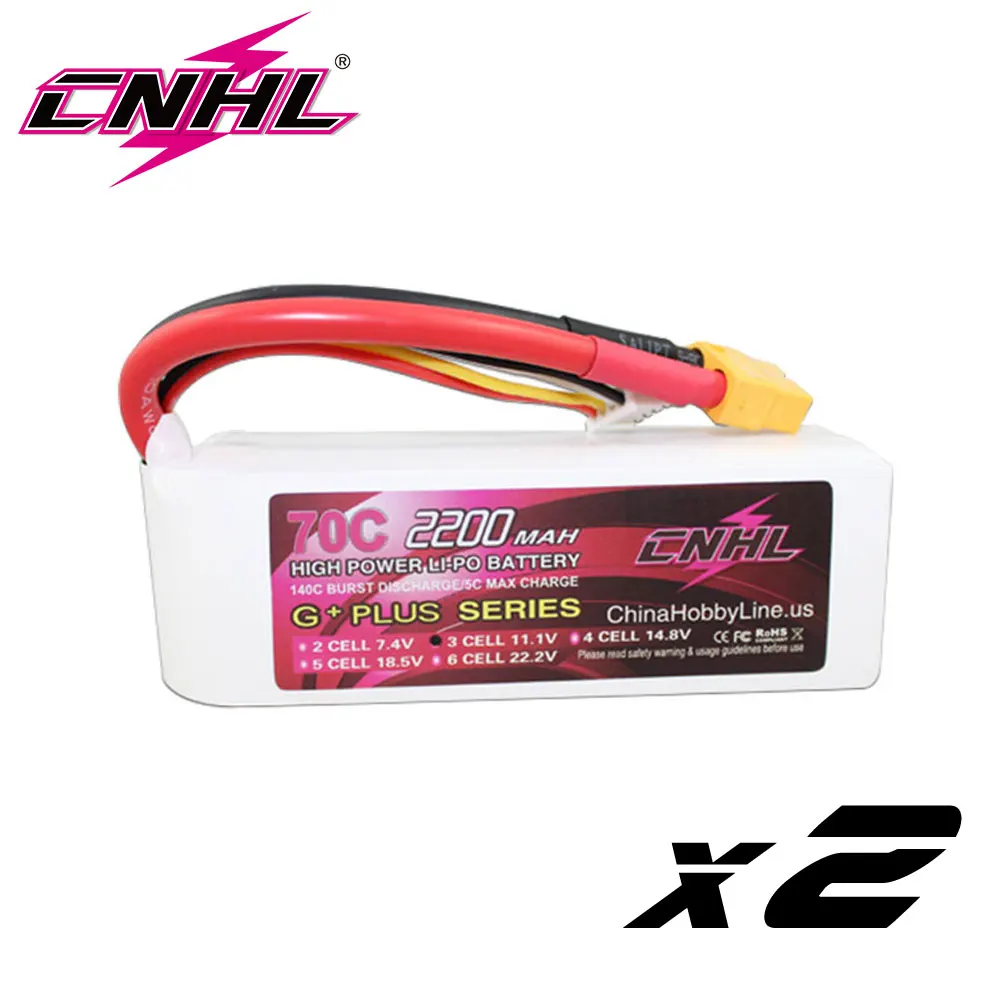 

2PCS CNHL 3S 11.1V Lipo Battery 2200mAh 70C G+PLUS With XT60 Plug For RC Airplane Quadcopter Drone FPV Car Helicopter Hobby