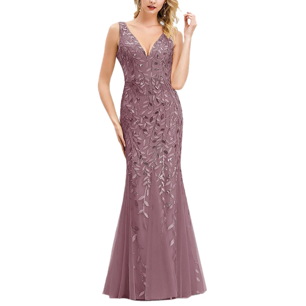 7 цветов расшитое блестками вечернее платье для женщин глубокий v-образный вырез