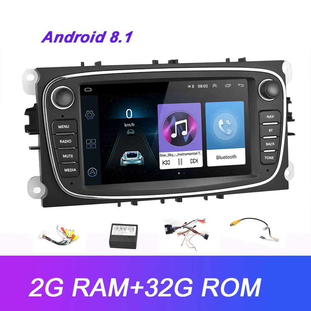 Black 2G 32G Camecho 2 din Android 8,1 автомобильный мультимедийный плеер 7 ''gps Navi Автомагнитола для Ford Focus EXI MT 2 3 Mk2/Mondeo/S-MAX/C-MAX/Galaxy - Цвет: Black 2G 32G