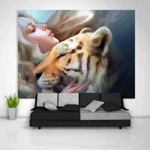 Девушка гобелен с изображением тигра искусство настенный диван крышка домашний