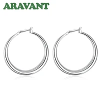 925 silver 35mm round circle hoop earrings for women silver jewelry