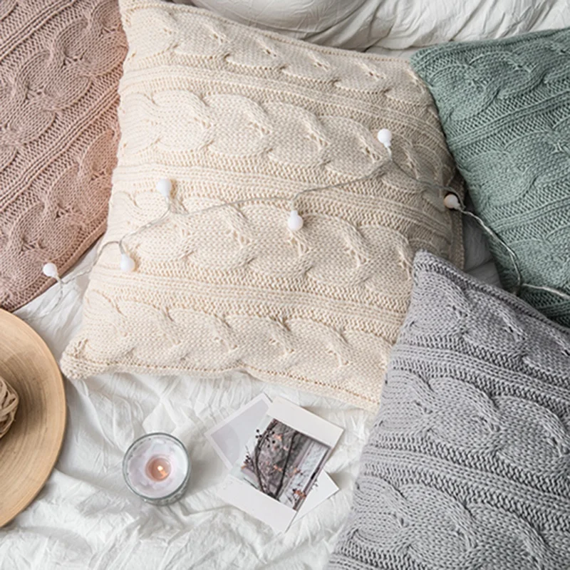 

Cotton Woven Cushion Cover Retro Wool Hug Button Pillowcase Without Core Soft Outfit with Pillow