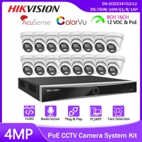 hikvision acusense 8ch 16ch cctv system 4mp poe camera nvr kit audio recordingcolorful night vison colorvu ip webcam face detec