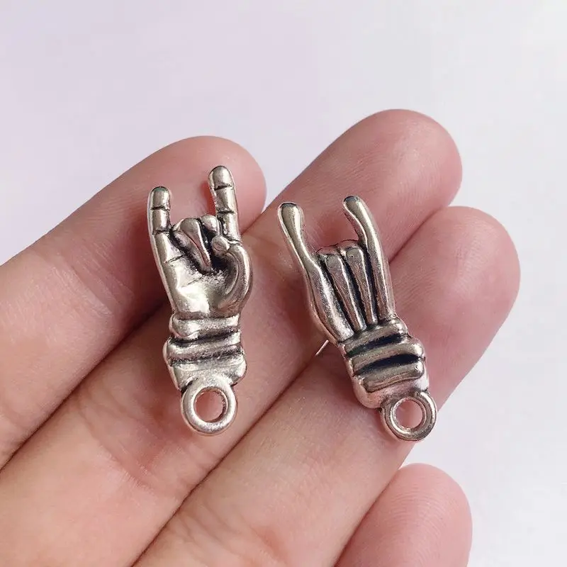 

10pcs /Lot 29x11mm Rock Hand Charms Tibetan Silver Color Pendant For Making Fit DIY Earring Jewelry Handmade Accessories Crafts