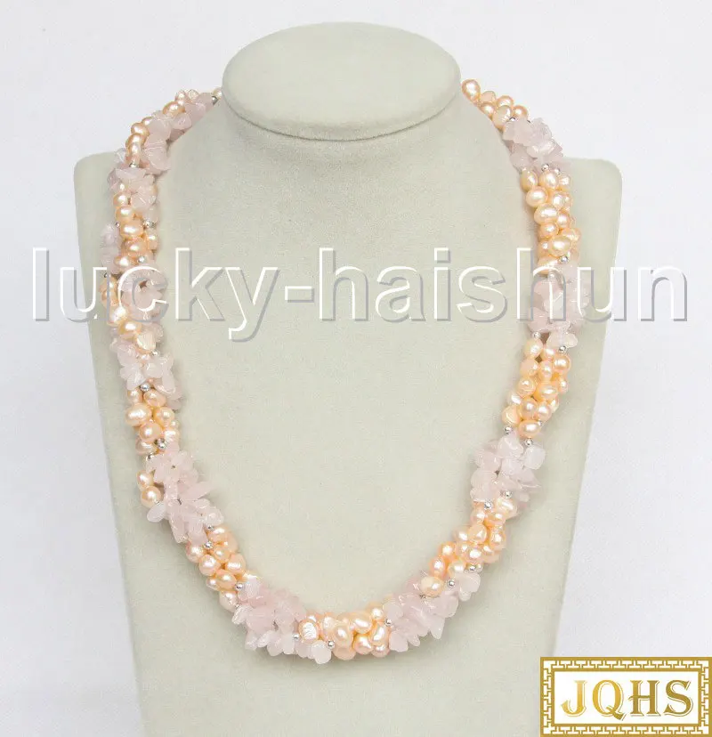 

JQHS длинное ожерелье из барокко-розового пресноводного жемчуга 88 дюймов 8 мм ожерелье из розового кварца j11556