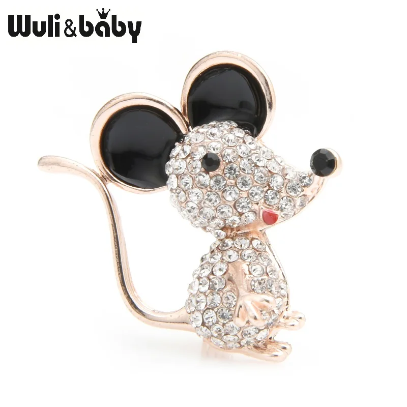 gold Wuli&baby, золото, серебро, стразы, мышь, крыса, броши для женщин, сплав, эмаль, животное, Повседневная брошь для вечеринки, булавки, подарки на год - Окраска металла: gold
