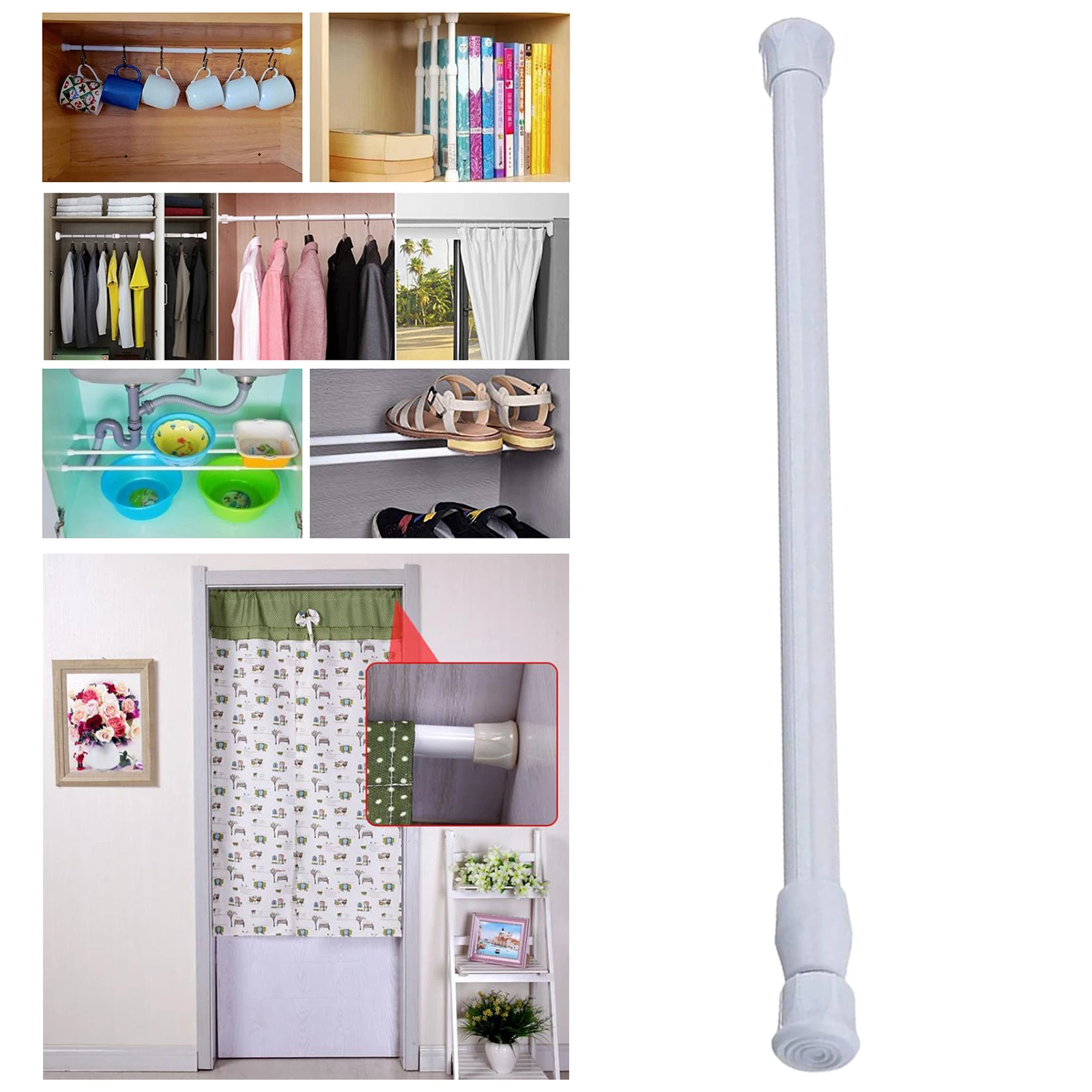

Telescoping Small Curtain Rods Pole for Kitchen Cupboard Wardrobe Bookshelf White