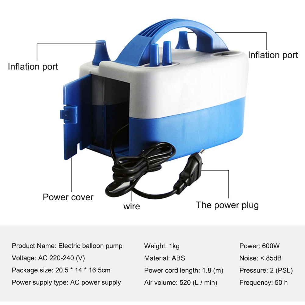

220-240V Electric Balloon Inflator Pump AC Plug Double Hole Nozzle Air Compressor Inflatable Electric Balloon Pump Air Blower